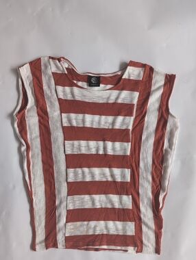 Bobeau Knit Tank, Rust and Off-White Striped Women's Sleeveless Top - XS